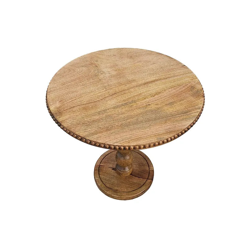 Table d'appoint de 21 pouces, dessus rond, pied boule empilé, bois de manguier brun naturel