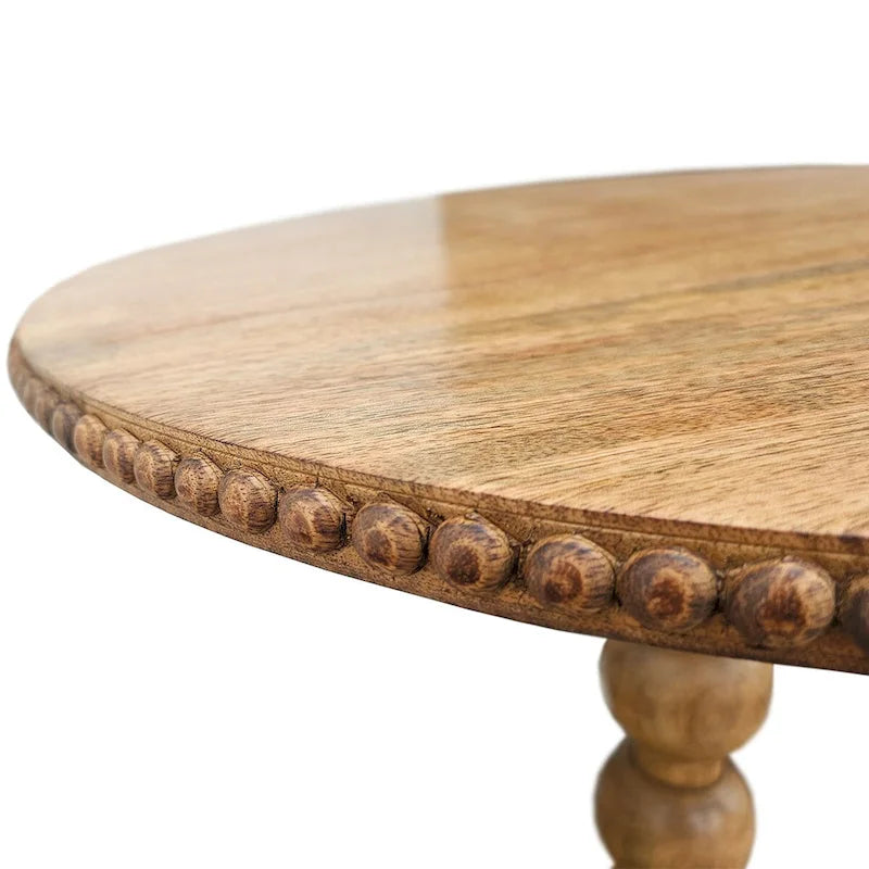 Table d'appoint de 21 pouces, dessus rond, pied boule empilé, bois de manguier brun naturel
