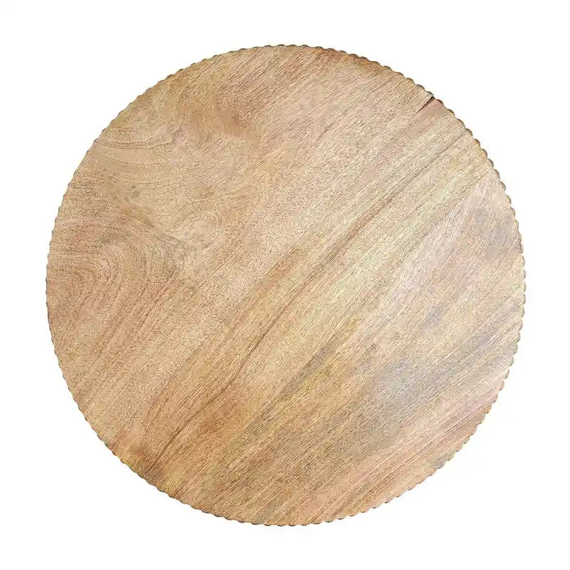 Table d'appoint de 21 pouces, dessus rond, pied boule empilé, bois de manguier brun naturel