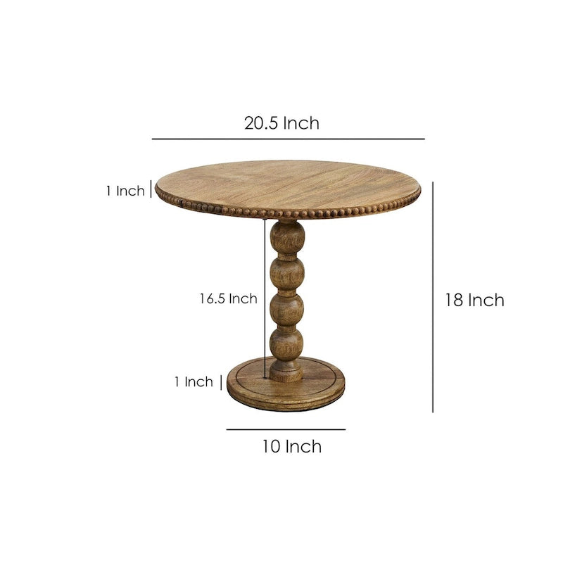 Table d'appoint de 21 pouces, dessus rond, pied boule empilé, bois de manguier brun naturel