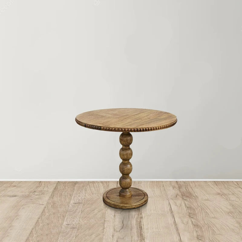 Table d'appoint de 21 pouces, dessus rond, pied boule empilé, bois de manguier brun naturel