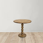 Table d'appoint de 21 pouces, dessus rond, pied boule empilé, bois de manguier brun naturel