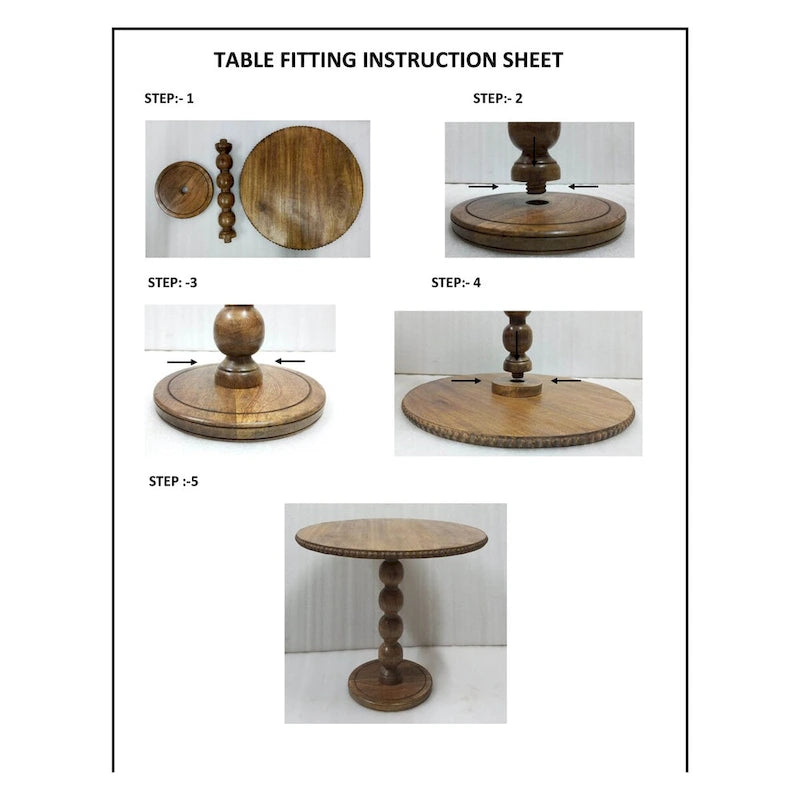 Table d'appoint de 21 pouces, dessus rond, pied boule empilé, bois de manguier brun naturel