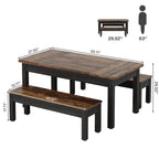 Set da pranzo da 55 pollici per 4-6 persone, tavolo da cucina in legno con 2 panche