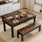 Set da pranzo da 55 pollici per 4-6 persone, tavolo da cucina in legno con 2 panche
