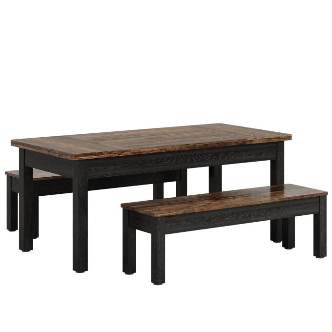 Set da pranzo da 55 pollici per 4-6 persone, tavolo da cucina in legno con 2 panche