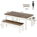 Set da pranzo da 55 pollici per 4-6 persone, tavolo da cucina in legno con 2 panche