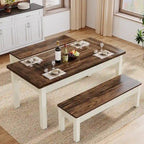 Set da pranzo da 55 pollici per 4-6 persone, tavolo da cucina in legno con 2 panche