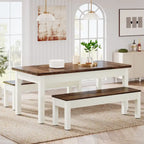 Set da pranzo da 55 pollici per 4-6 persone, tavolo da cucina in legno con 2 panche