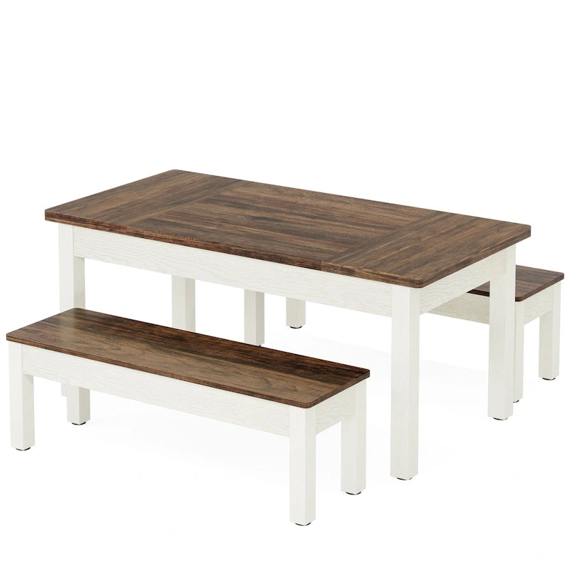 Set da pranzo da 55 pollici per 4-6 persone, tavolo da cucina in legno con 2 panche