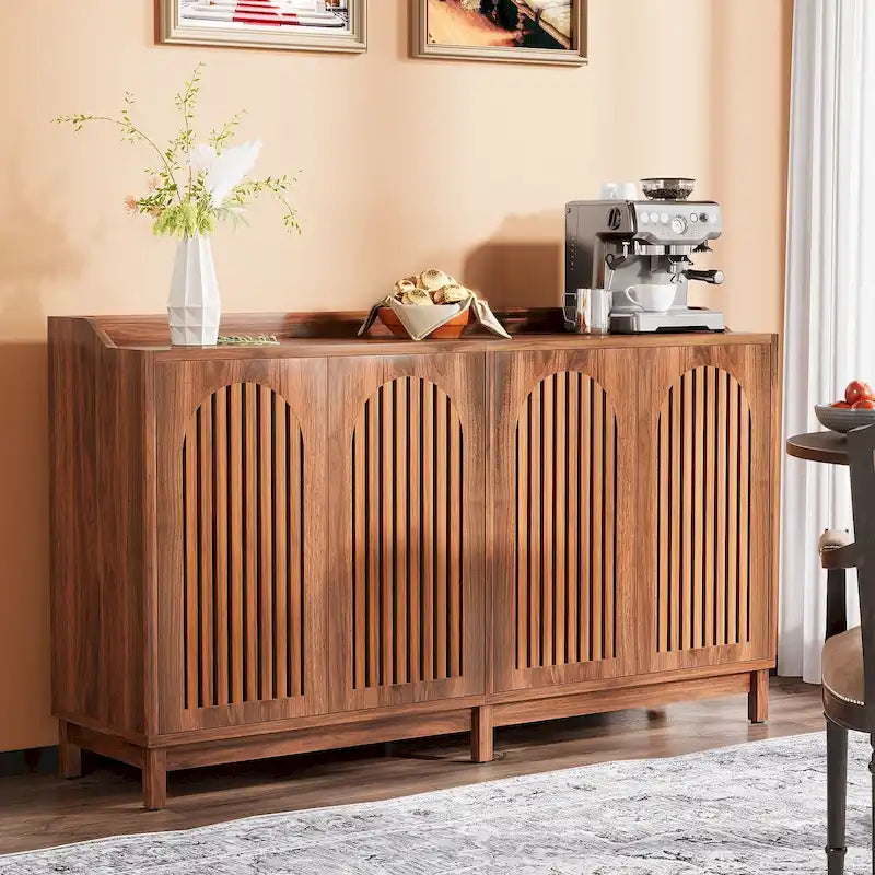 Buffet vaisselier, armoire de rangement de style rustique de 145 cm avec portes et étagère réglable