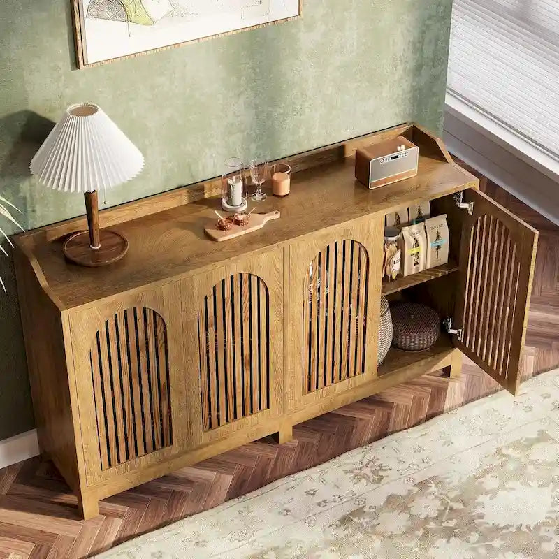 Buffet vaisselier, armoire de rangement de style rustique de 145 cm avec portes et étagère réglable