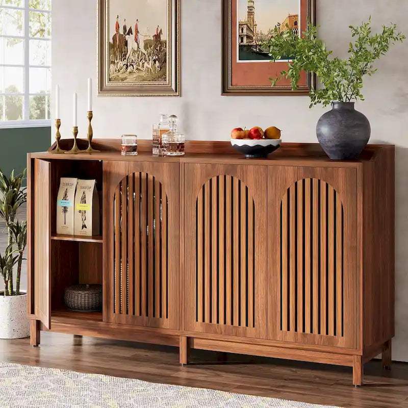 Buffet vaisselier, armoire de rangement de style rustique de 145 cm avec portes et étagère réglable