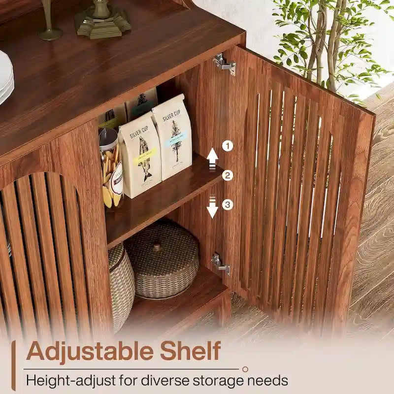 Buffet vaisselier, armoire de rangement de style rustique de 145 cm avec portes et étagère réglable
