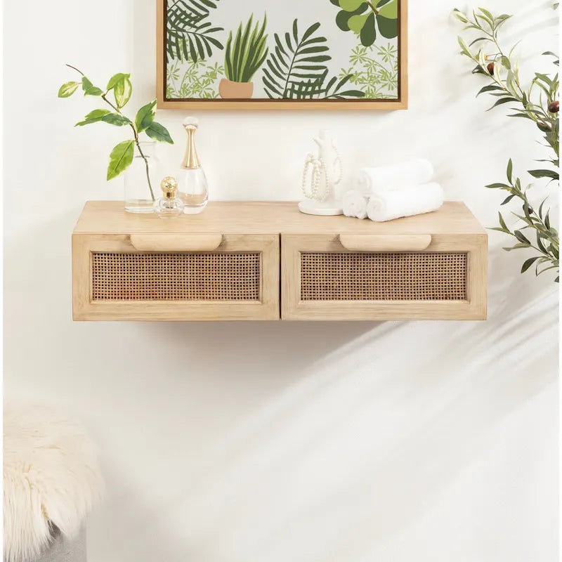 Kate and Laurel Ori Mobile Consolle in Rattan - 28x13x6