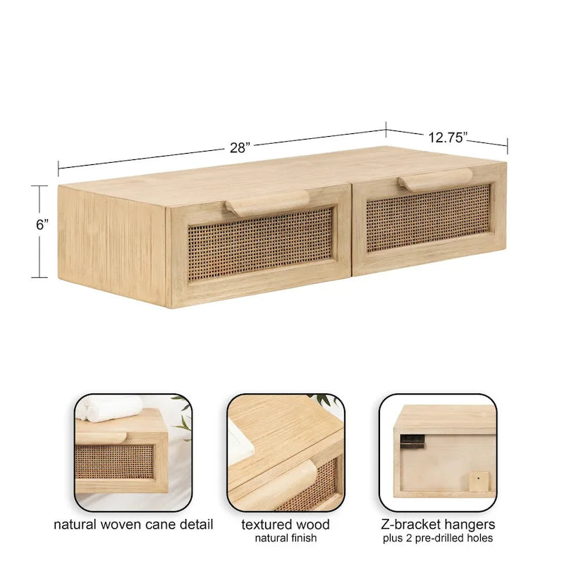 Kate and Laurel Ori Mobile Consolle in Rattan - 28x13x6