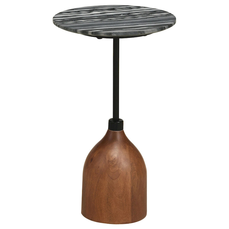 Tavolino d'appoggio, piano rotondo in marmo grigio-bianco, base a piedistallo 14x14x24