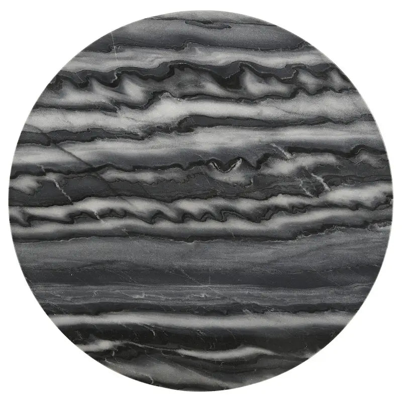 Tavolino d'appoggio, piano rotondo in marmo grigio-bianco, base a piedistallo 14x14x24