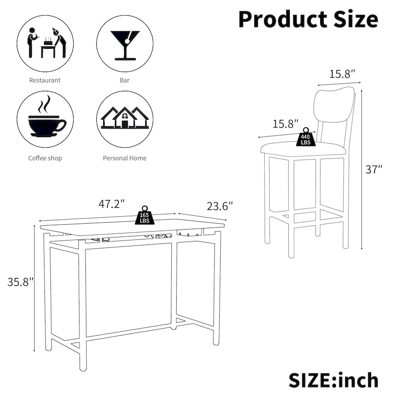 Ensemble bar de salle à manger 3 pièces avec 2 chaises