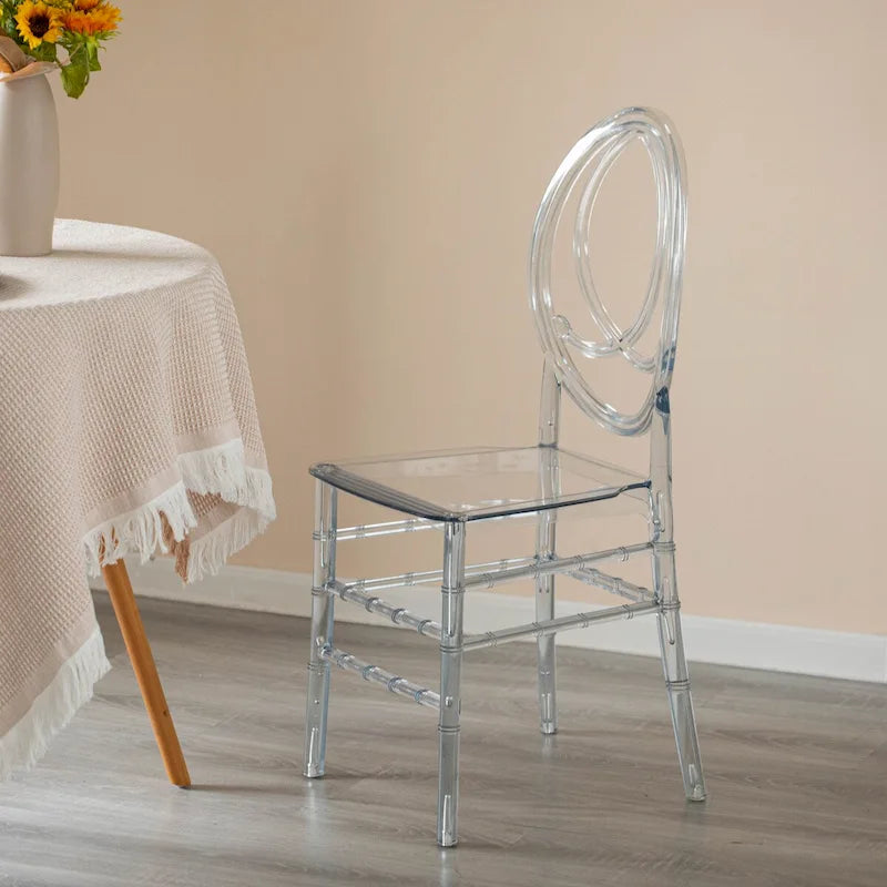 Sedia da pranzo moderna in acrilico Phoenix, sedia da festa trasparente impilabile, sedia in acrilico cristallino per eventi e matrimoni