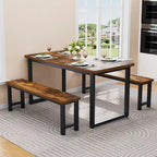 Tavolo da pranzo rustico con 2 panche, set da 3 pezzi