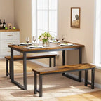 Tavolo da pranzo rustico con 2 panche, set da 3 pezzi