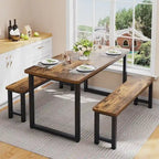 Tavolo da pranzo rustico con 2 panche, set da 3 pezzi