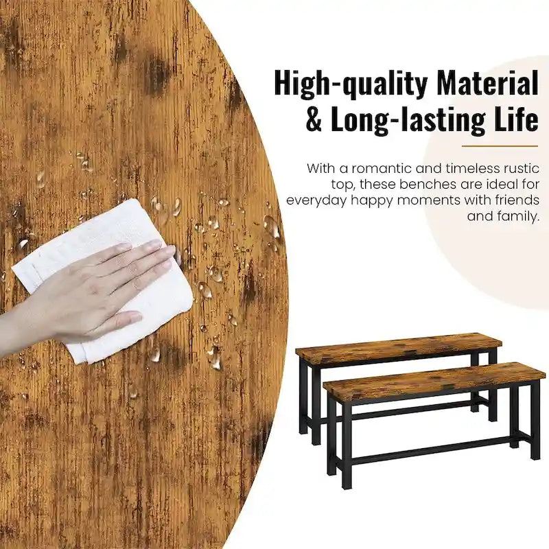 Tavolo da pranzo rustico con 2 panche, set da 3 pezzi