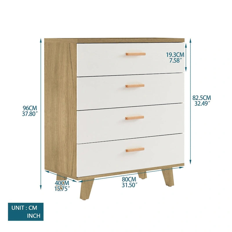 Cassettiera Laterale in Legno Massello di Rovere Bianco Moderno con Cassetti Contenitori