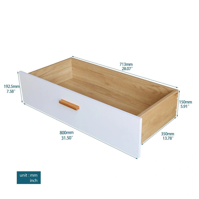 Cassettiera Laterale in Legno Massello di Rovere Bianco Moderno con Cassetti Contenitori