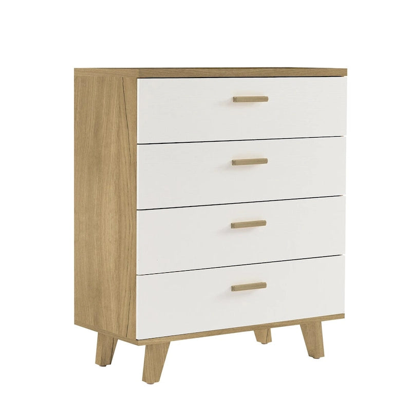 Cassettiera Laterale in Legno Massello di Rovere Bianco Moderno con Cassetti Contenitori