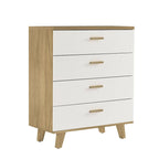 Cassettiera Laterale in Legno Massello di Rovere Bianco Moderno con Cassetti Contenitori