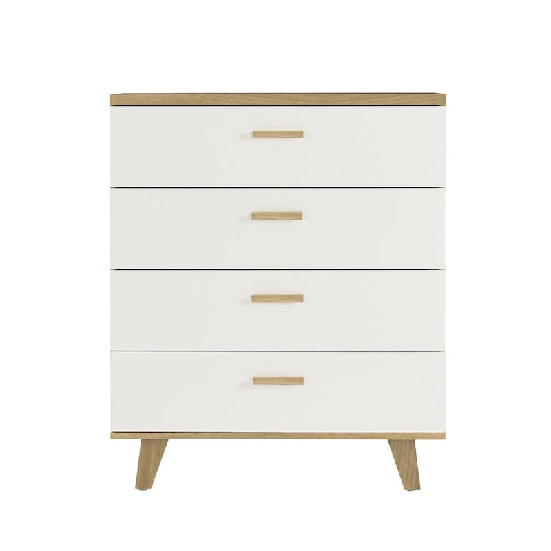 Cassettiera Laterale in Legno Massello di Rovere Bianco Moderno con Cassetti Contenitori