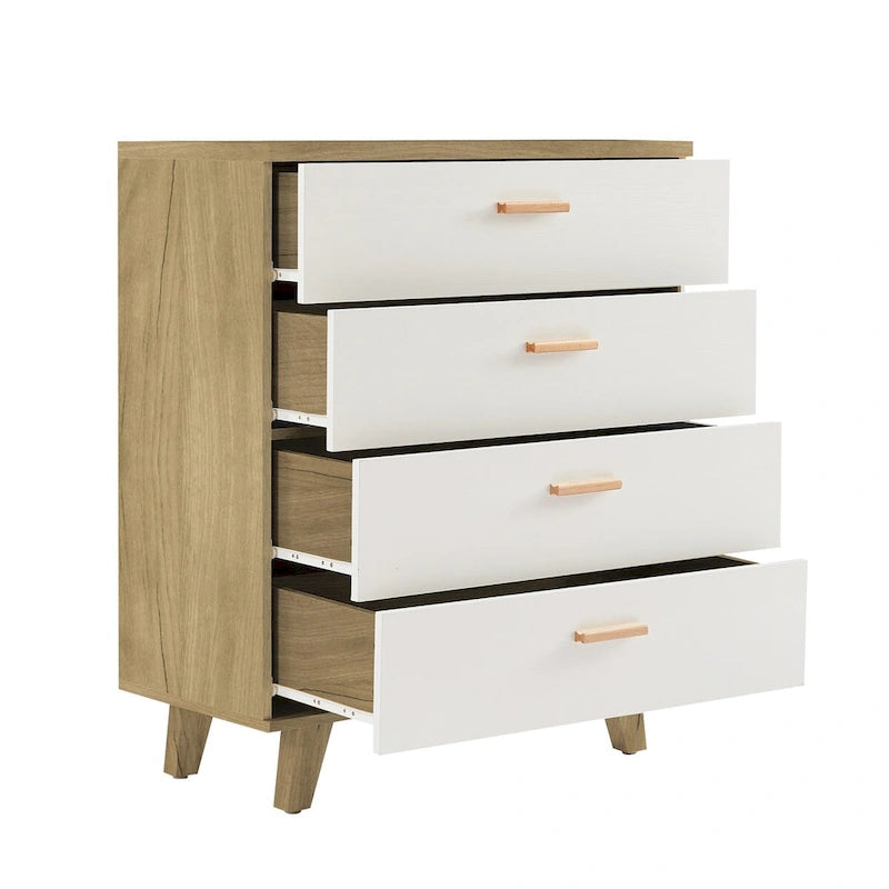 Cassettiera Laterale in Legno Massello di Rovere Bianco Moderno con Cassetti Contenitori