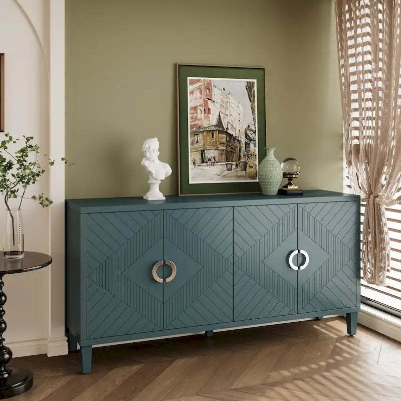Esclusiva credenza a 4 ante con gambe in pino