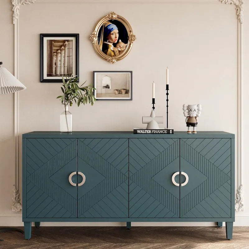 Esclusiva credenza a 4 ante con gambe in pino