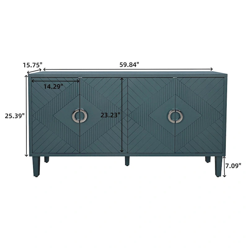 Esclusiva credenza a 4 ante con gambe in pino