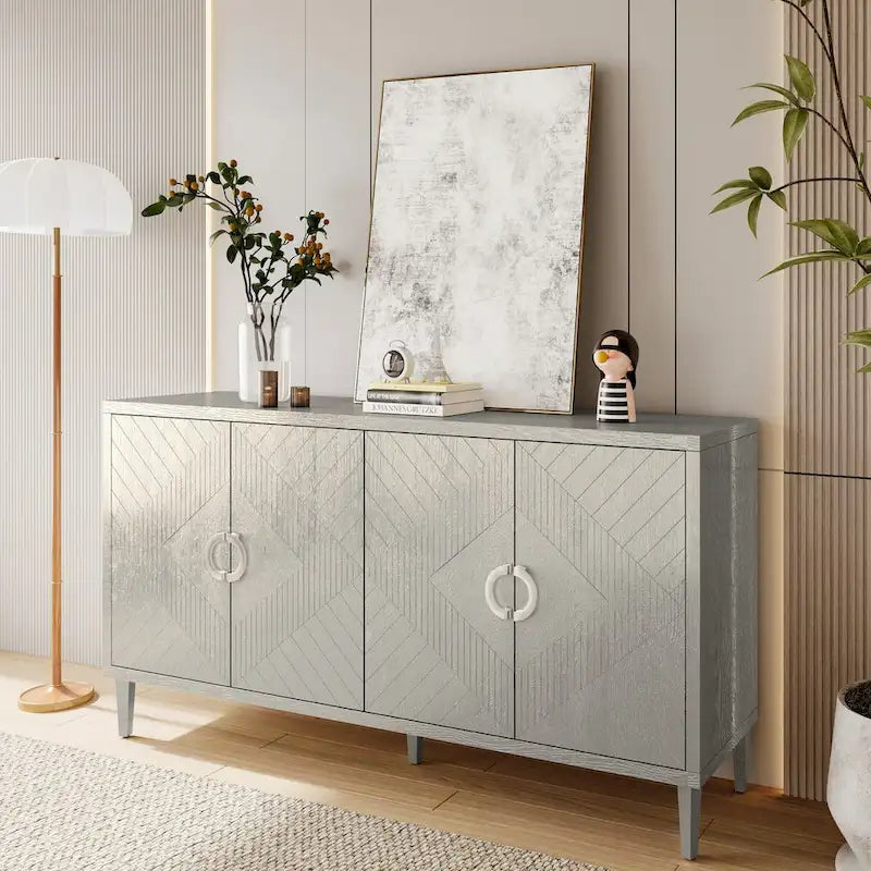 Esclusiva credenza a 4 ante con gambe in pino