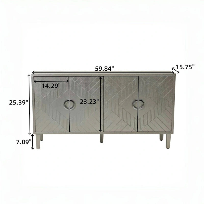 Esclusiva credenza a 4 ante con gambe in pino
