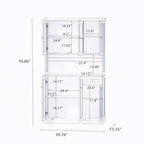 Élément de rangement de cuisine de 71 po avec comptoir pour micro-ondes, armoire vitrée avec étagères réglables, 6 portes, 1 tiroir