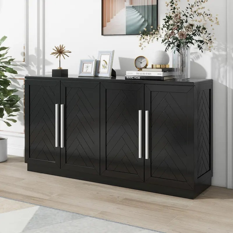 Madia in Legno Massello con 4 Ante, Ampia Credenza Contenitore