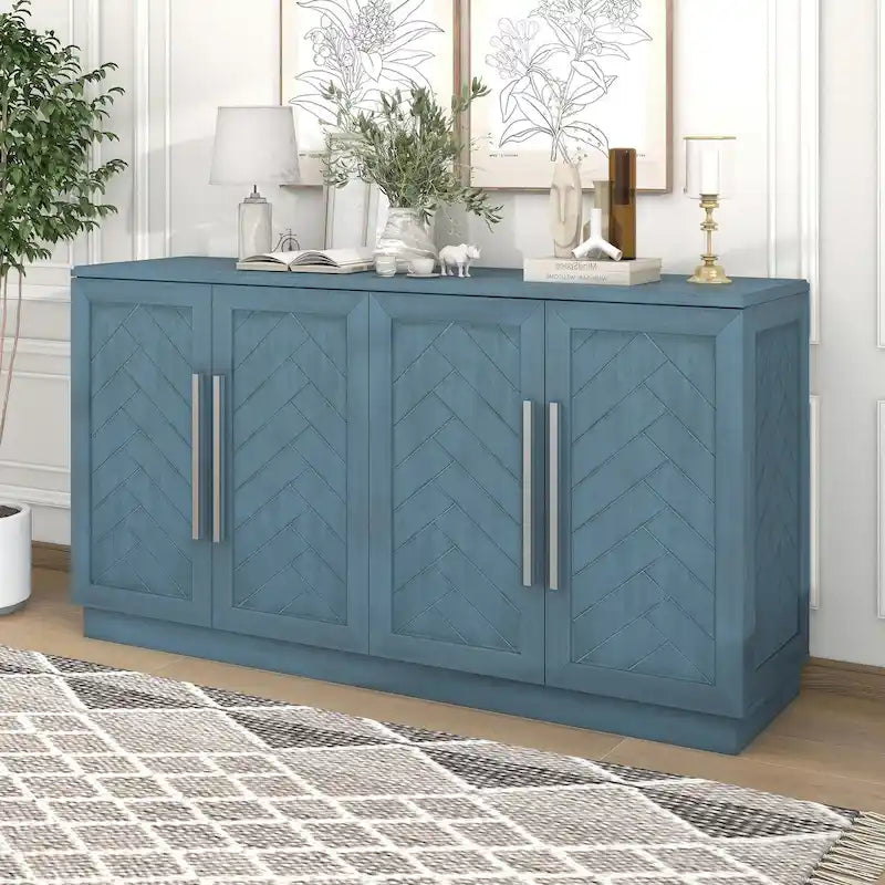 Madia in Legno Massello con 4 Ante, Ampia Credenza Contenitore