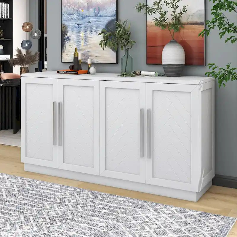 Madia in Legno Massello con 4 Ante, Ampia Credenza Contenitore