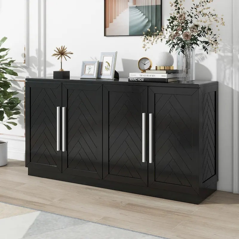 Madia in Legno Massello con 4 Ante, Ampia Credenza Contenitore