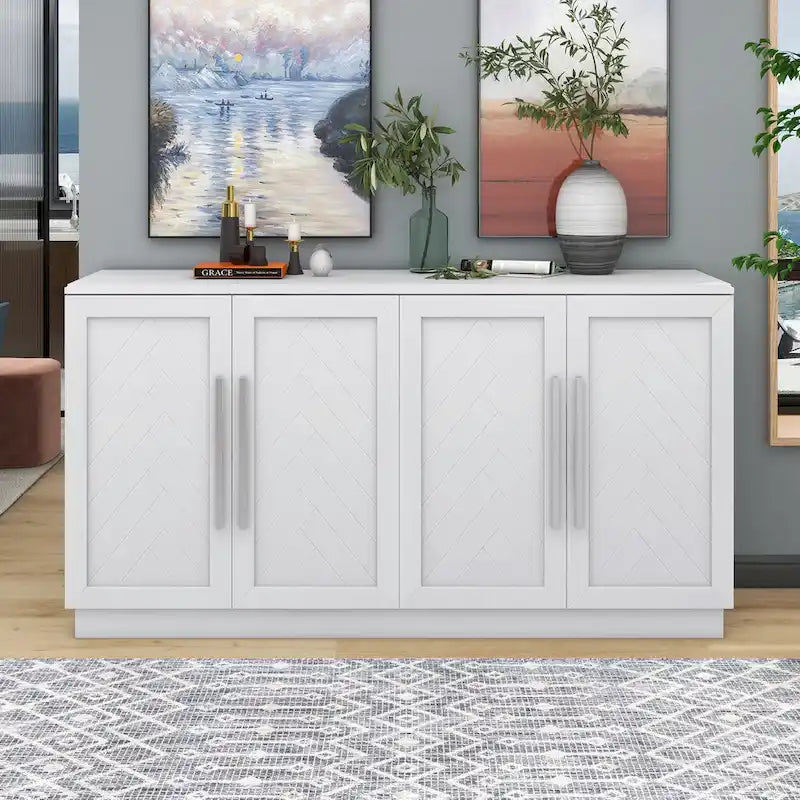 Madia in Legno Massello con 4 Ante, Ampia Credenza Contenitore
