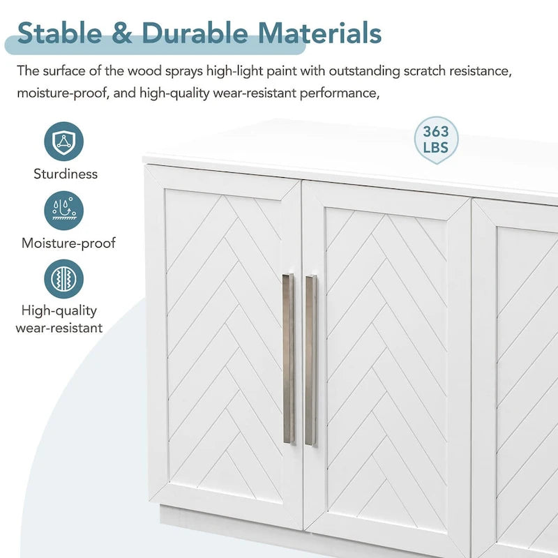 Madia in Legno Massello con 4 Ante, Ampia Credenza Contenitore