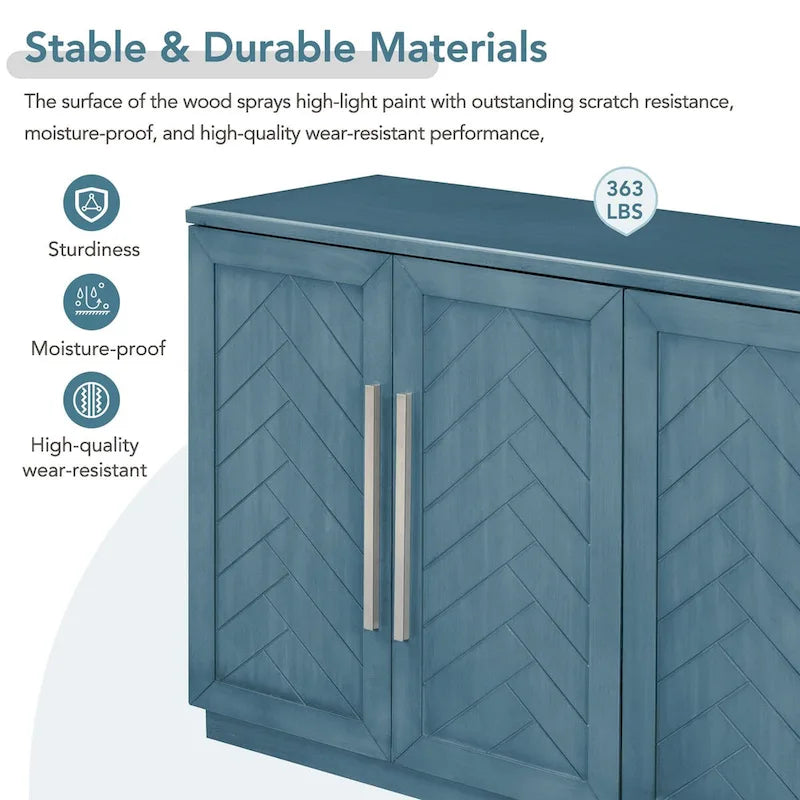 Madia in Legno Massello con 4 Ante, Ampia Credenza Contenitore