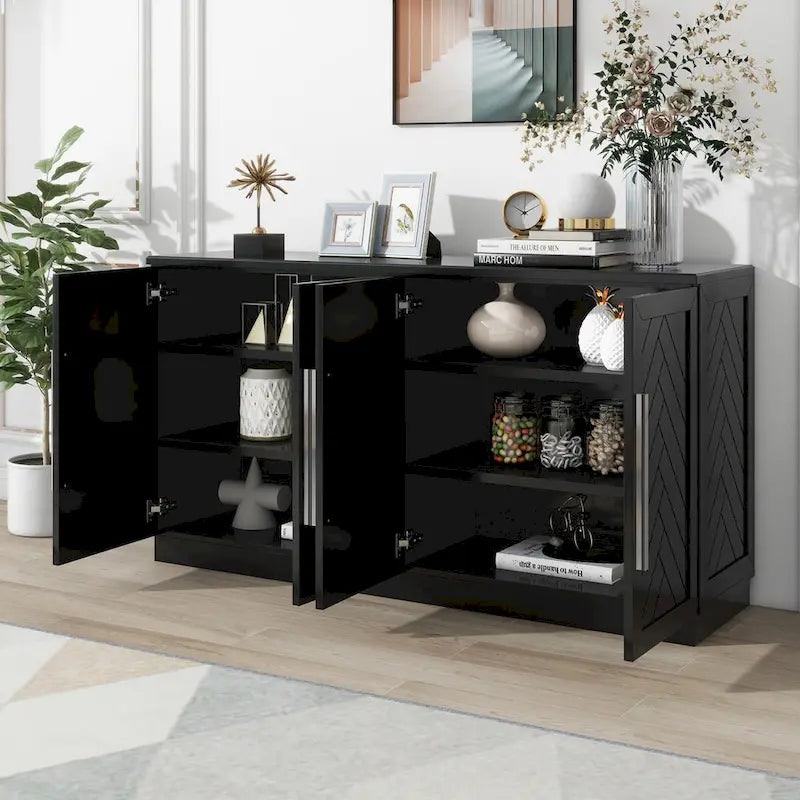Madia in Legno Massello con 4 Ante, Ampia Credenza Contenitore