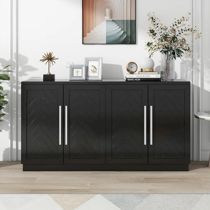 Madia in Legno Massello con 4 Ante, Ampia Credenza Contenitore
