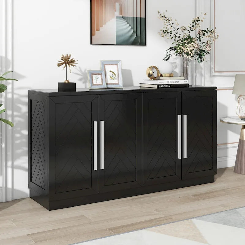 Madia in Legno Massello con 4 Ante, Ampia Credenza Contenitore